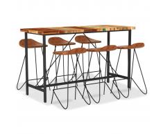 vidaXL Muebles de bar 7 piezas madera maciza reciclada cuero auténtico