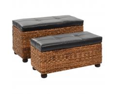 vidaXL Juego de bancos 2 piezas hierba marina marrón