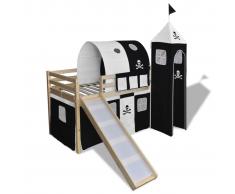 vidaXL Cama alta para niños con tobogán y escalera madera blanca/negra