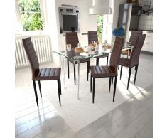vidaXL 6 sillas marrones comedor Slim Line mesa de vidrio transparente