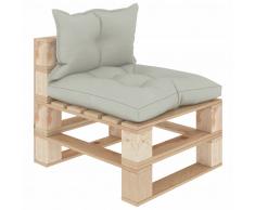 vidaXL Sofá central de palés para jardín madera con cojines beige