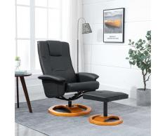 vidaXL Sillón giratorio para TV con reposapiés cuero artificial negro