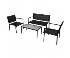 vidaXL Set de muebles de jardín 4 piezas textilene negro