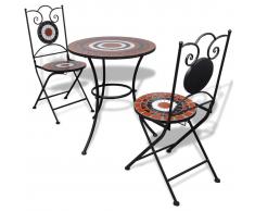vidaXL Set mesa y sillas de jardín 3 pzas mosaico terracota y blanco