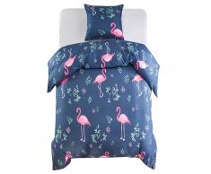 vidaXL Funda nórdica 2 pzas flamenco 140x220/60x70 cm azul marino/rosa