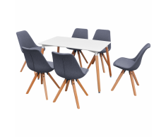 vidaXL Conjunto de mesa de comedor y sillas 7 uds blanco y gris claro