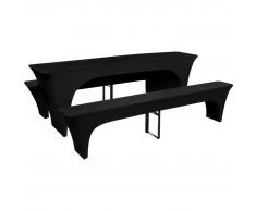 vidaXL 3 fundas negras estirables para mesa y 2 bancos 220x70x80 cm