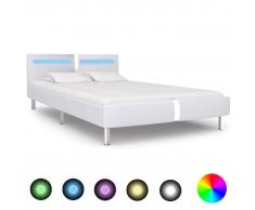 vidaXL Estructura de cama con LED de cuero sintético blanco 140x200 cm