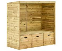 vidaXL Banco cenador de jardín 3 cajones madera maciza de pino 170 cm