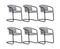 vidaXL Sillas de comedor 6 unidades cuero auténtico gris