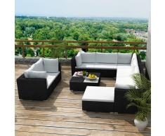 vidaXL Set muebles de jardín 10 piezas y cojines ratán sintético negro