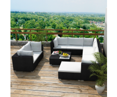 vidaXL Conjunto de muebles jardín 32 piezas poli ratán negro