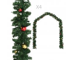 vidaXL Guirnaldas de Navidad con bolas 4 unidades PVC verde 270 cm