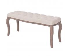 vidaXL Banco de madera maciza y lino blanco crema 110x38x48 cm