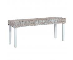 vidaXL Banco de ratán kubu y madera maciza de mango blanco 110 cm
