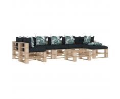 vidaXL Muebles de palés jardín 8 pzas madera cojines de flores y gris
