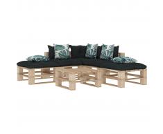 vidaXL Muebles de palés jardín 6 pzas madera cojines de flores y gris
