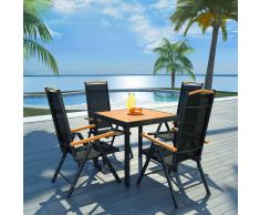 vidaXL Set comedor jardín con sillas plegables 5 piezas aluminio negro