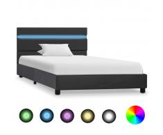 vidaXL Estructura de cama con LED de cuero sintético gris 90x200 cm