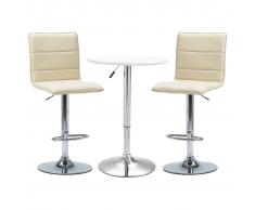 vidaXL Set mesa alta y taburetes cocina 3 pzas cuero sintético blanco