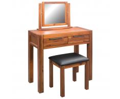 vidaXL Tocador con taburete y espejo madera de acacia maciza