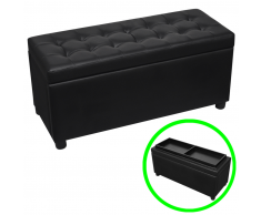 vidaXL Baúl de almacenamiento negro tapizado con cuero artificial y botones