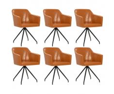 vidaXL Silla de comedor giratoria 6 unidades cuero sintético marrón
