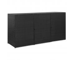 vidaXL Cobertizo triple de cubo basura ratán PE negro 229x78x120 cm