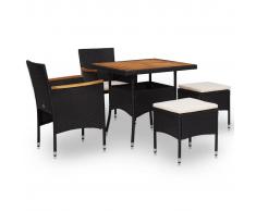 vidaXL Set comedor jardín 5 pzas ratán sintético y madera acacia negro
