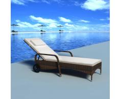 vidaXL Tumbona con cojín y 2 ruedas ratán sintético marrón