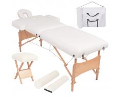 vidaXL Set mesa plegable masaje y taburete 2 zonas 10 cm grosor blanco