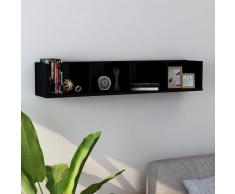 vidaXL Estante pared para CD aglomerado negro brillante 100x18x18 cm