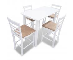 vidaXL Mesa de bar y 4 taburetes de barra madera blanca