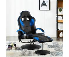 vidaXL Sillón de masaje con reposapiés cuero sintético azul