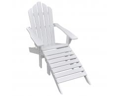 vidaXL Silla de madera con otomana/taburete blanco