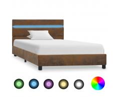 vidaXL Estructura de cama con LED tela marrón 100x200 cm