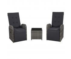 vidaXL Set mesa y sillas jardín 3 pzas y cojines ratán sintético gris