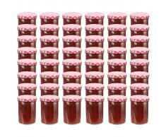 vidaXL Tarros de mermelada de vidrio tapa blanca y roja 48 uds 400 ml