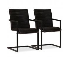 vidaXL Sillas de comedor 2 unidades cuero auténtico antracita