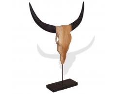 vidaXL Escultura de cráneo de toro de madera de teca 66x15x88 cm