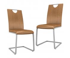 vidaXL Sillas de comedor 2 unidades cuero sintético marrón