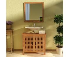 vidaXL Mueble de lavabo con espejo madera maciza nogal