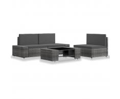 vidaXL Juego de muebles de jardín 4 piezas ratán sintético gris