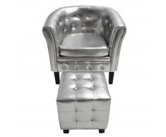 vidaXL Sillón con diseño de cubo con reposapiés cuero sintético blanco