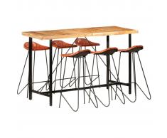 vidaXL Muebles de bar 7 piezas madera maciza sheesham cuero auténtico