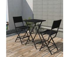 vidaXL Mesa y sillas de jardín plegables 3 pzs acero poli ratán negro