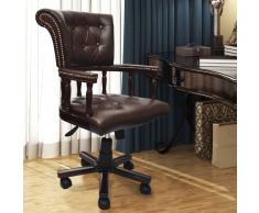 vidaXL Chesterfield Silla Giratoria De Cuero Color Marrón