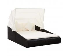vidaXL Tumbona cama de jardín techo plegable ratán PE negro 201x139 cm