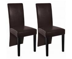 vidaXL Sillas de comedor 2 unidades cuero sintético marrón oscuro