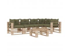 vidaXL Set muebles de palés para jardín 6 piezas madera cojines beige